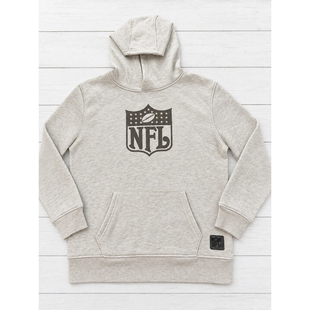 NFL Youth Hoodie Heather Gray Fleece Shield Logo Sweatshirt Size 14-16 -4269